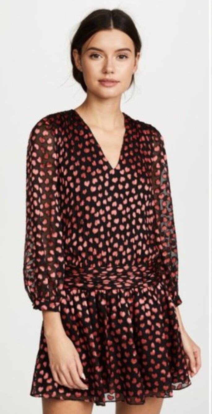 ALICE + OLIVIA Tessie Hearts Drop Waist Sheer Mini 3/4 Sleeve Dress Size 4